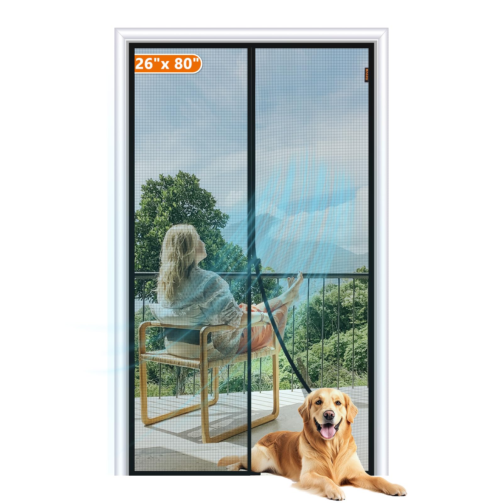 MAGZO Magnetic Screen Door Fits Door Size 26"x80", Hands-Free Mesh Gray