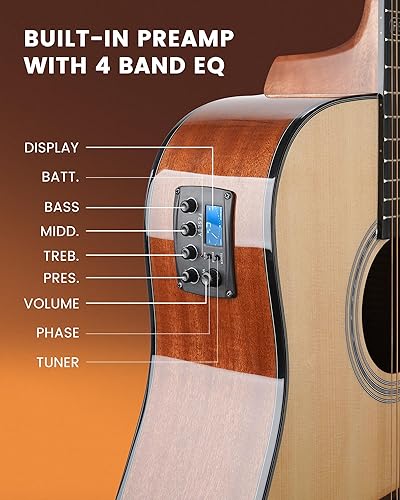 Vista 5 de Fesley Guitarra de 12 cuerdas: Guitarras eléctricas acústicas de tamaño completo de 42 pulgadas para adultos principiantes, guitarra acustica