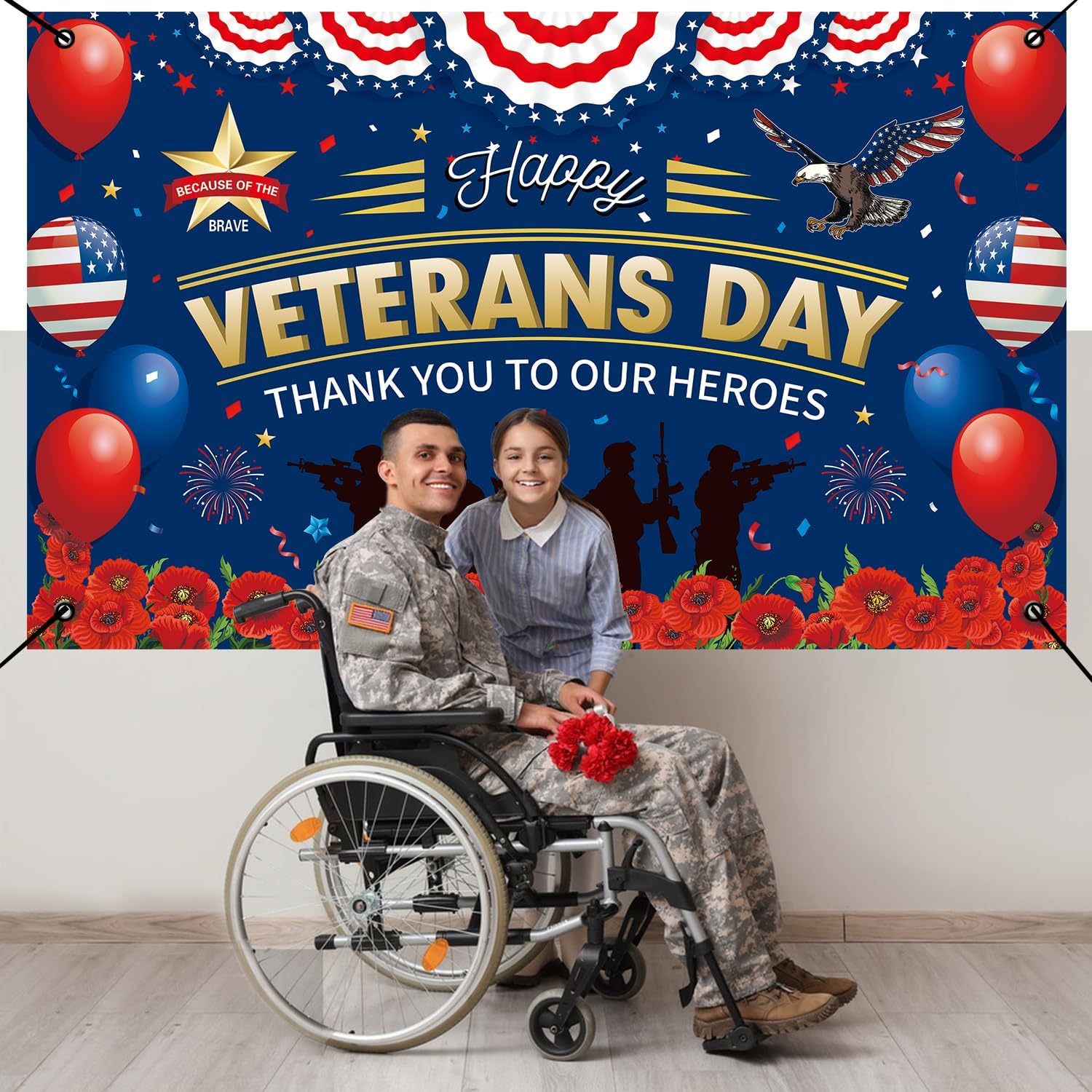 Happy Veterans Day Thank You to Our Heroes Backdrop Large Size Thank You Veterans Banner America Patriotic Party Decorations Honoring All Who Served Home Decorations - Image 3