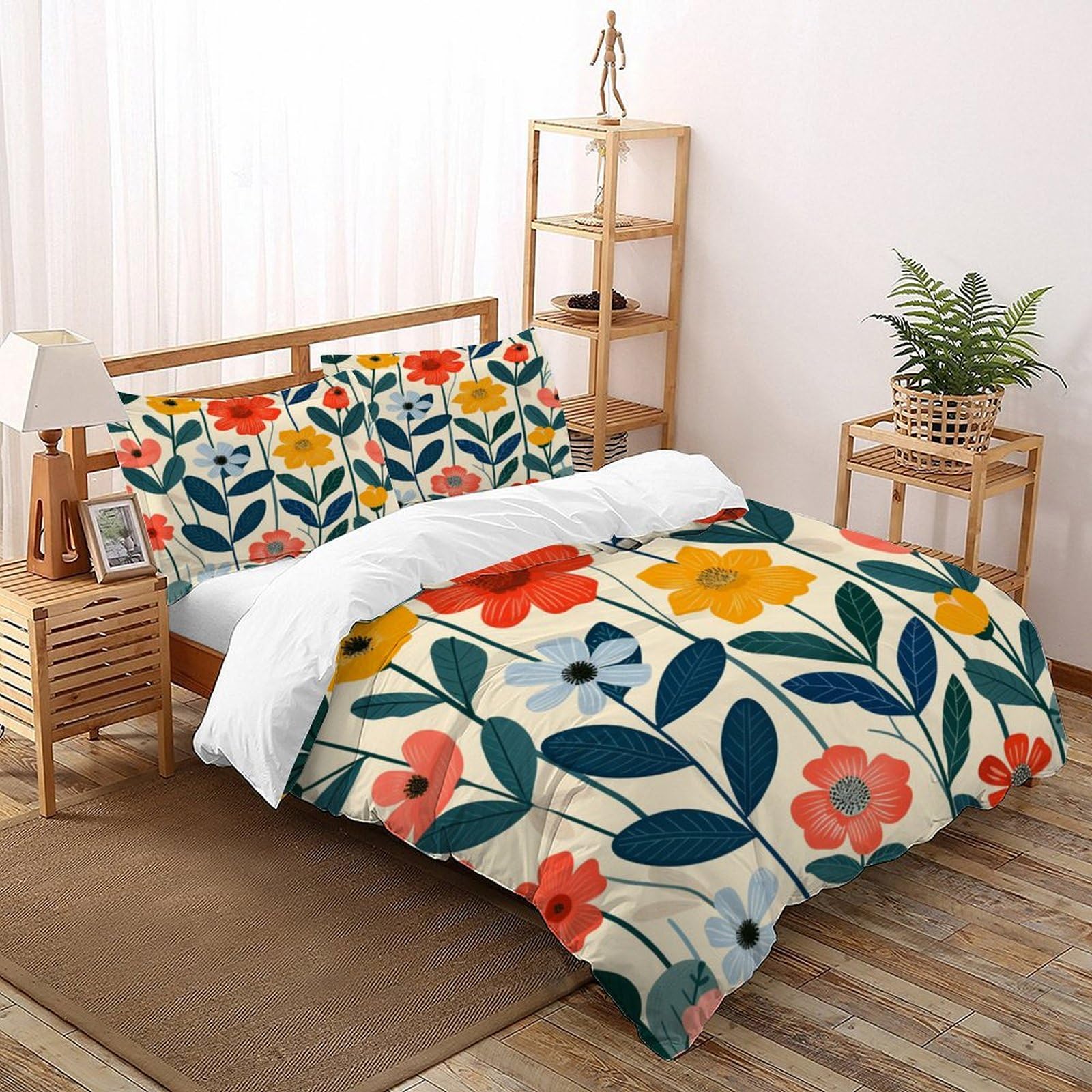 Housse de couette retro floral pour créer une ambiance nature et cocooning dans votre chambre