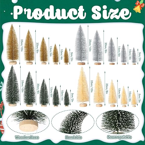 Miniatura 9 de Geetery 25 árboles de Navidad artificiales de pino, árboles de sisal, árboles de cepillo con base de madera para fiesta de Navidad, hogar, mesa,