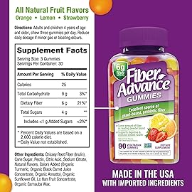 Fiber Advance Gummies | 100% Plant Based Fiber Supplement for Digestive Health | Chicory Root Inulin Prebiotic Gummies for Adults | Gluten Free, Vegetarian, & Non-GMO, 90 Count
