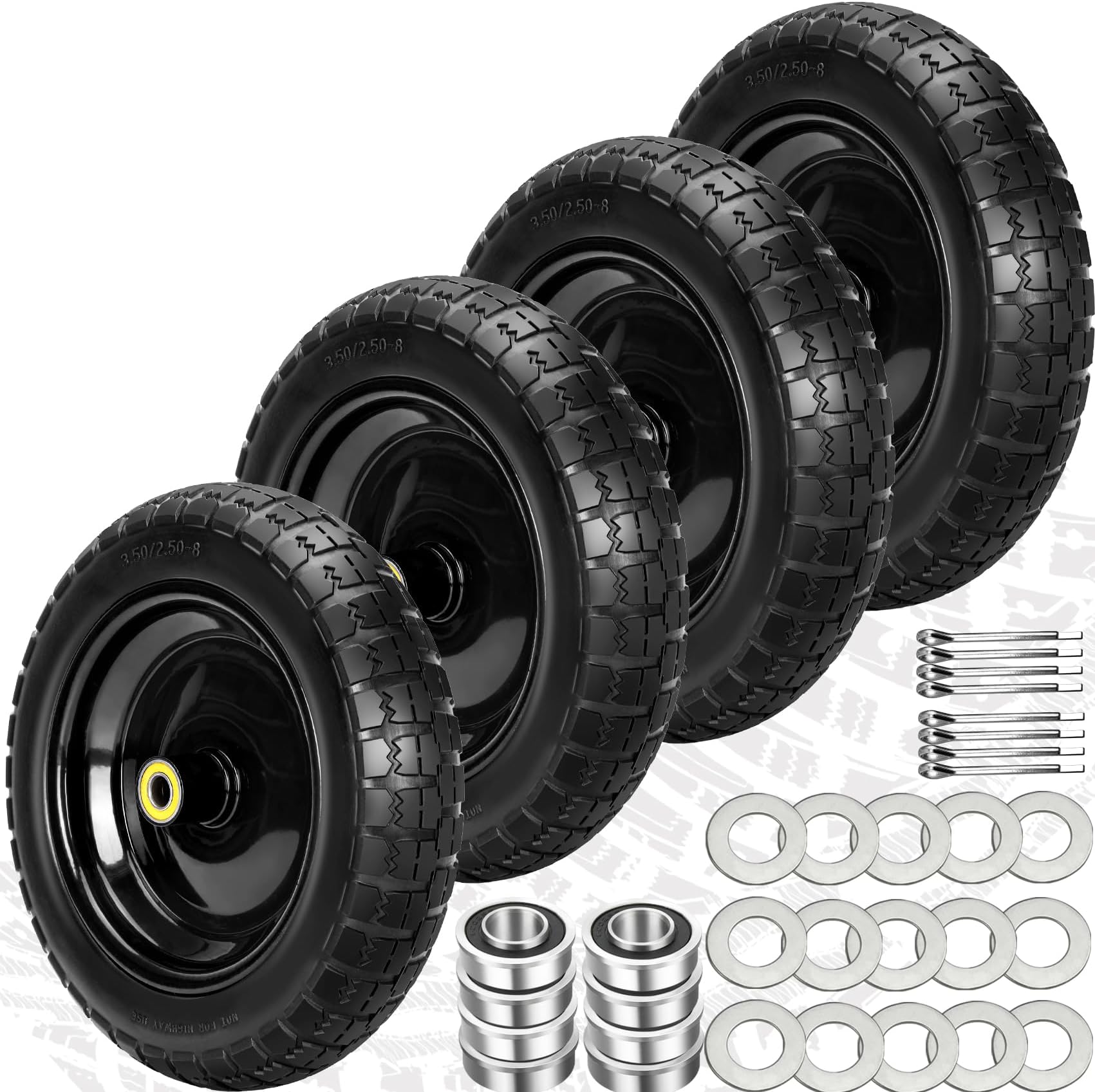 Upgraded 13" Flat Free Wheels Replacement for GOR Garden Cart Tires and Wheels, 4.00-6 Solid Tires and Wheels with 5/8"Bearings, 13" No Flat Wheels for GOR Garden Carts/Hand Trucks/Garden Carts-4PCS