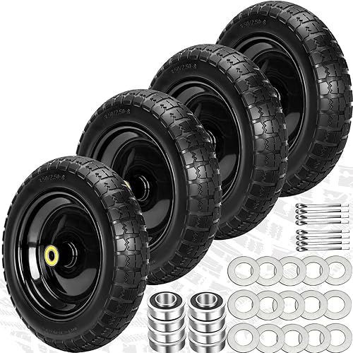 Ruedas planas de repuesto de 13 pulgadas para neumáticos de carrito de jardín GOR, neumáticos sólidos 4.00-6 con rodamientos de 5/8 pulgadas, ruedas