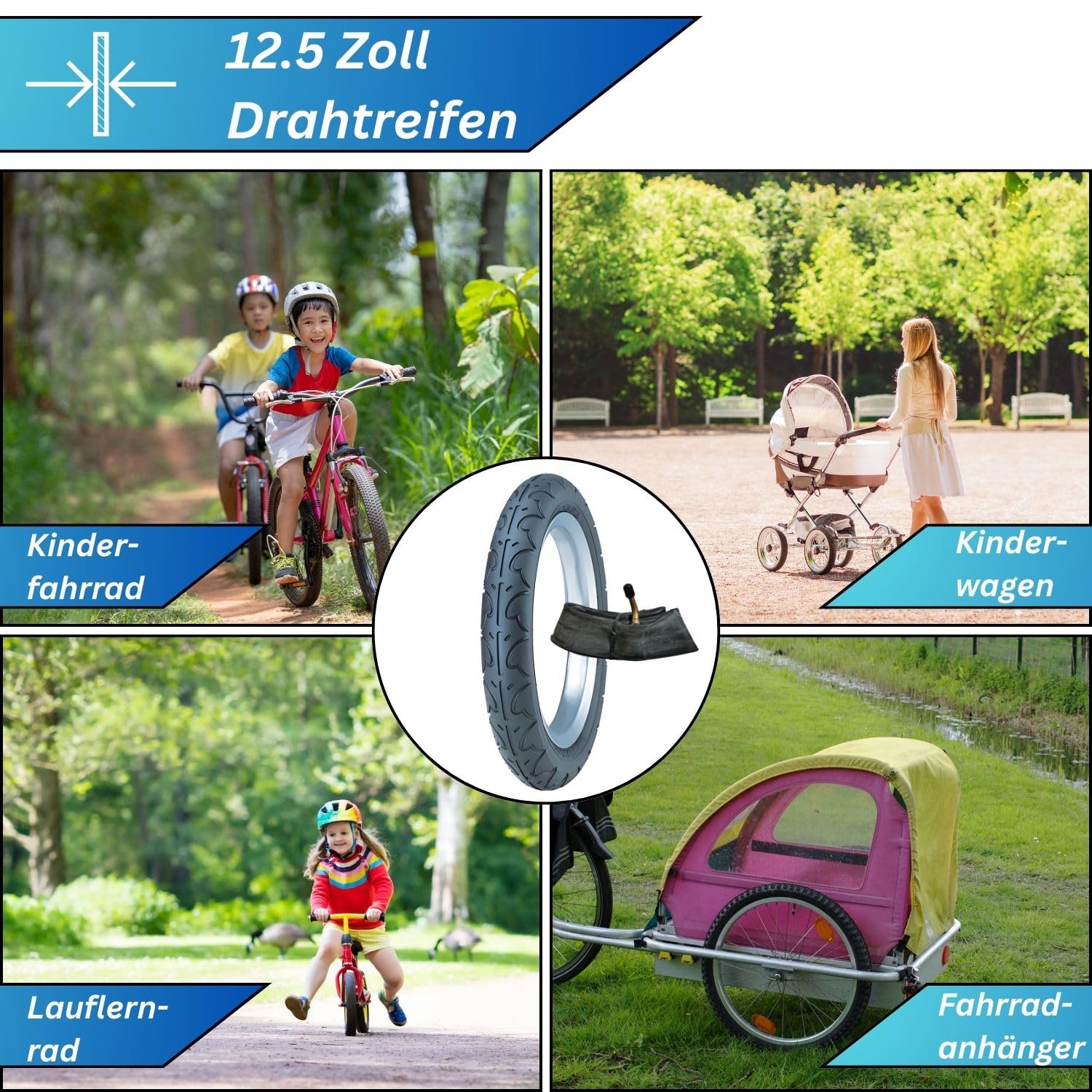 Kenda K909A - Set di 2 pneumatici per bicicletta, 12,5 pollici, 12,5 x 1,75 (47 – 203) – 12,5 pollici, per passeggino, scooter, bicicletta per bambini – Kenda K909A