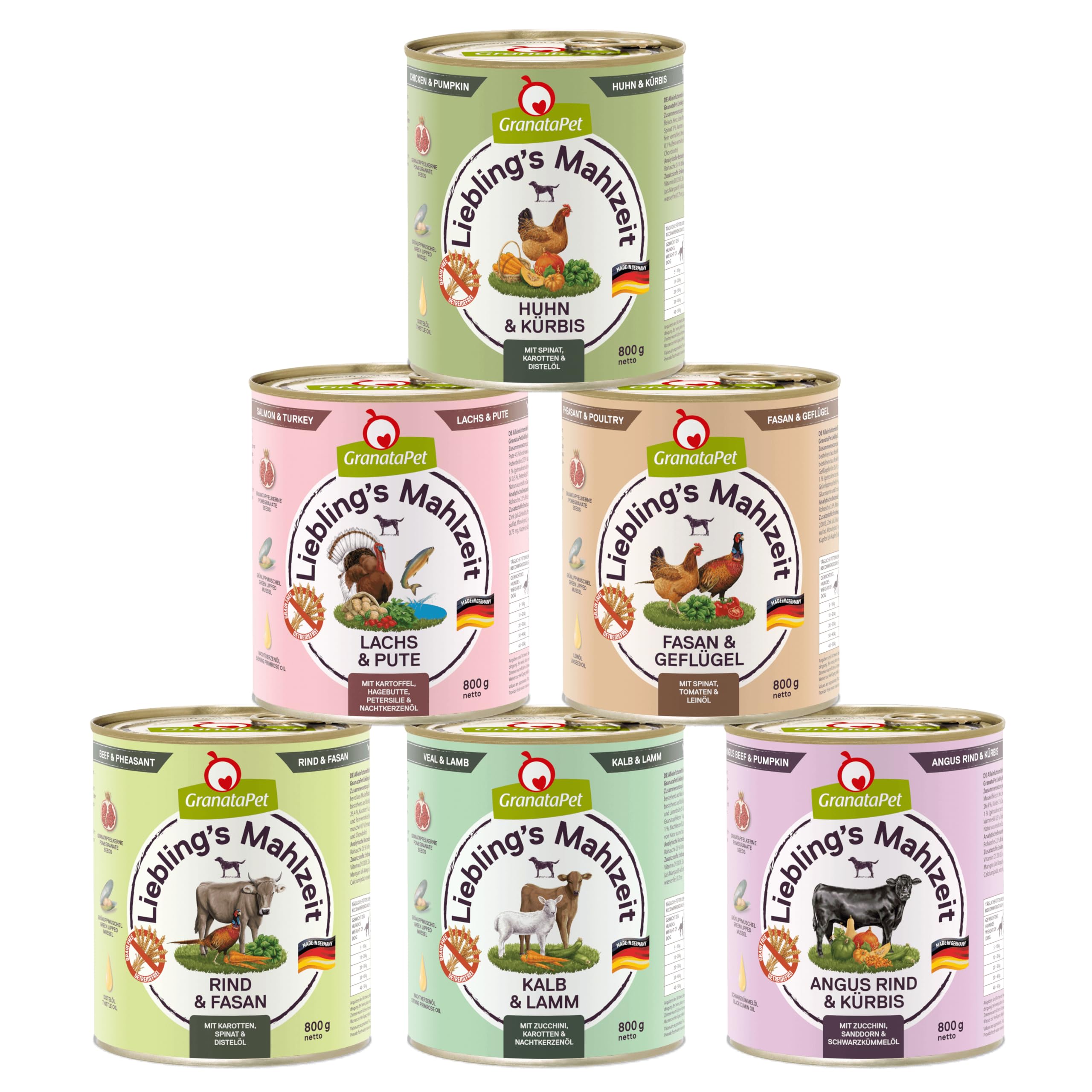 GranataPet Lieblings's Mahlzeit Multipack Maxi, 12 x 800 g | Pienso completo, sin cereales, sin azúcar añadido, mejillón de labios verdes, fabricado en Alemania