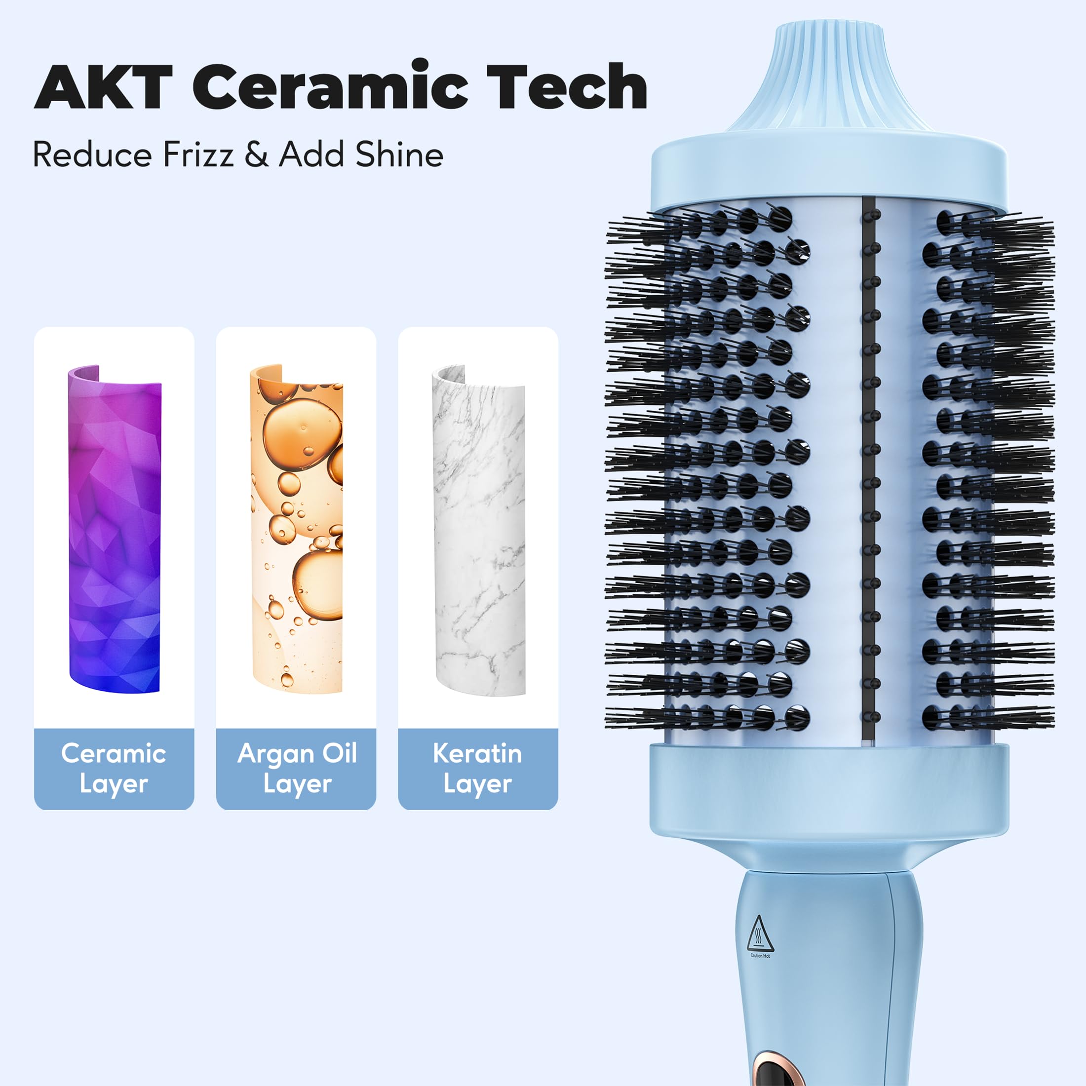 Brocha térmica Farery, Brocha caliente de 60mm para cabello suelto y voluminoso, Brocha térmica para rizado con cerámica, turmalina e iones, Brocha caliente con temperaturas, Doble voltaje.