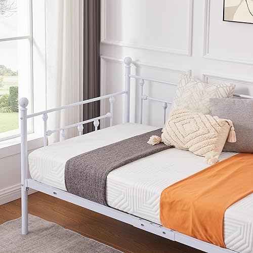 Miniatura 53 de VECELO - Marco de sofá cama de metal prémium, soporte de listones de acero, cabecera de patas fuertes, base de colchón, muebles multifuncionales