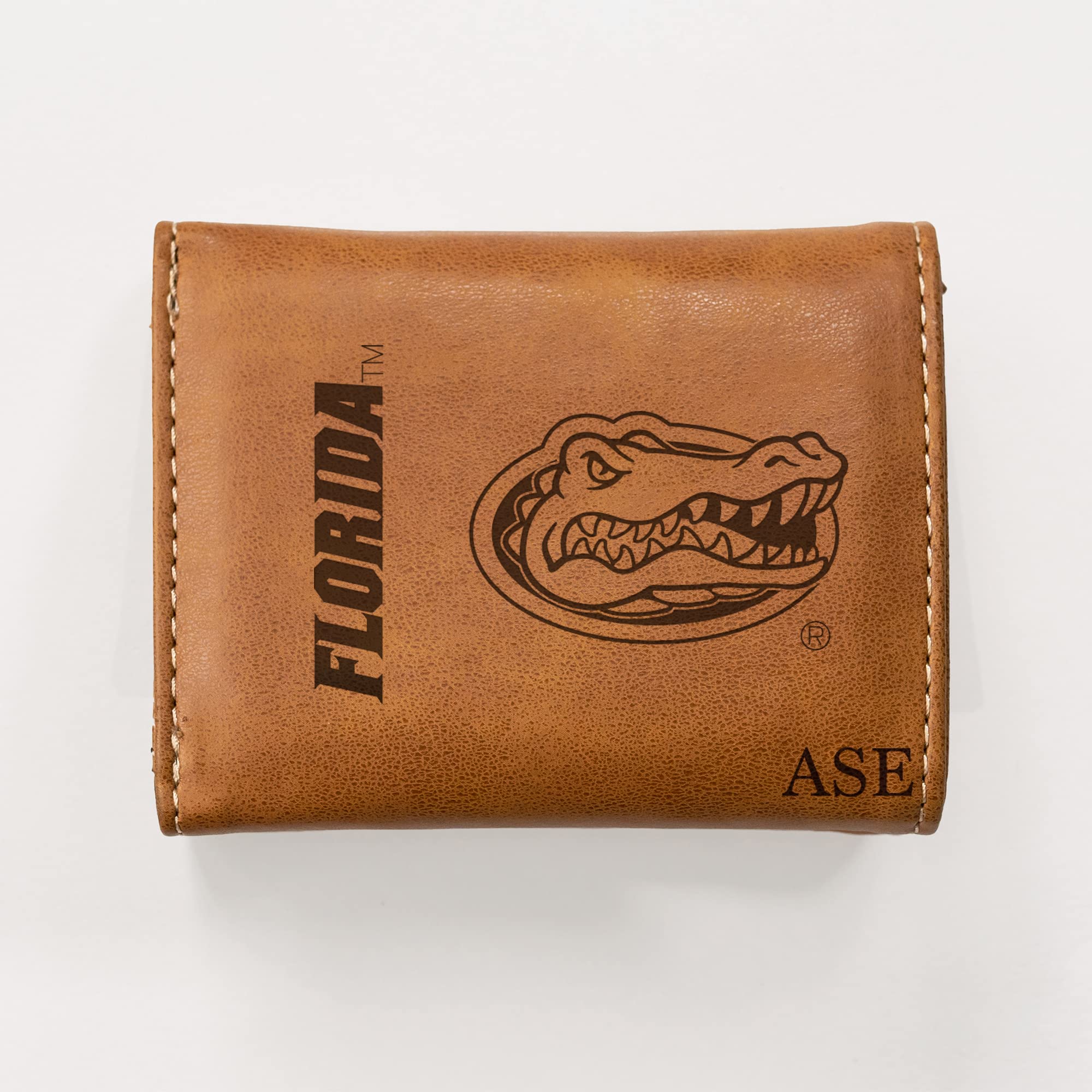 Rico Industries NCAA Florida Gators Brown Personalized-Custom Laser Engraved Tri-fold Wallet - Slim Wallet