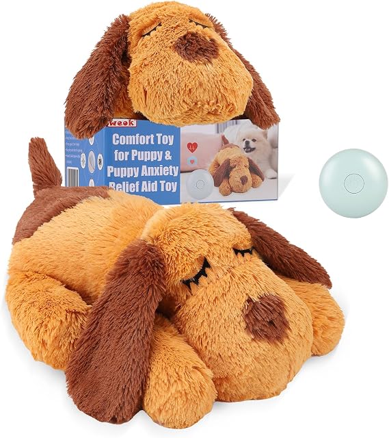 WEOK Heartbeat Puppy Toy - Comfort Cuddler Pillow, Dog Anxiety Relief Calming Aid,Heartbeat Stuffed Toy for Dogs,Puppy Heartbeat Toy Sleep Aid,Dog Heartbeat Toy for Pet