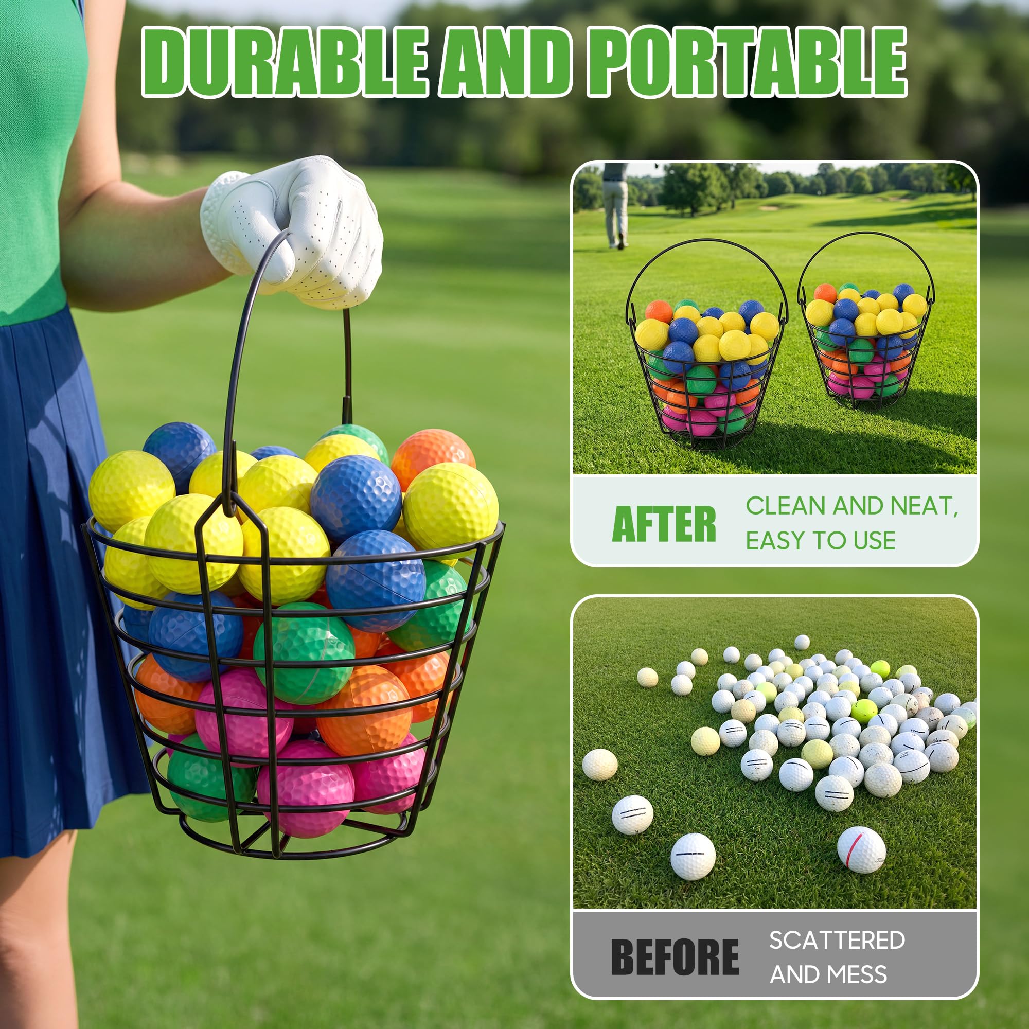 10L0L Golfballkorb aus Metall mit Griff, Golfball-Eimer