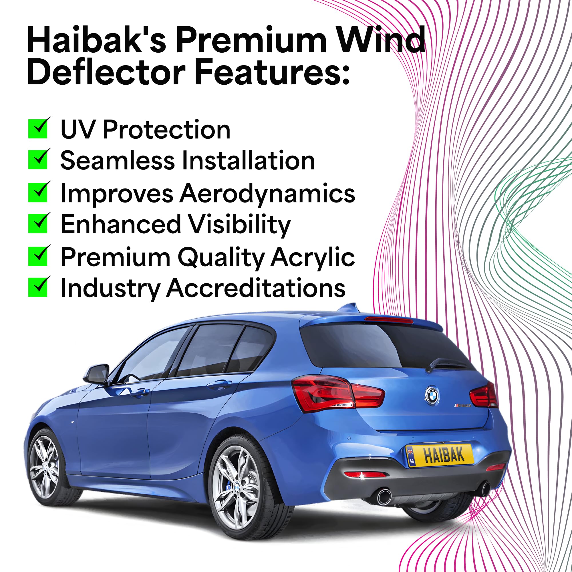 Haibak Wind Deflectors Set Compatible With BMW 1 Series F20 2011-2019 5 Doors Hatchback 4pc Tinted in Channel Fitment