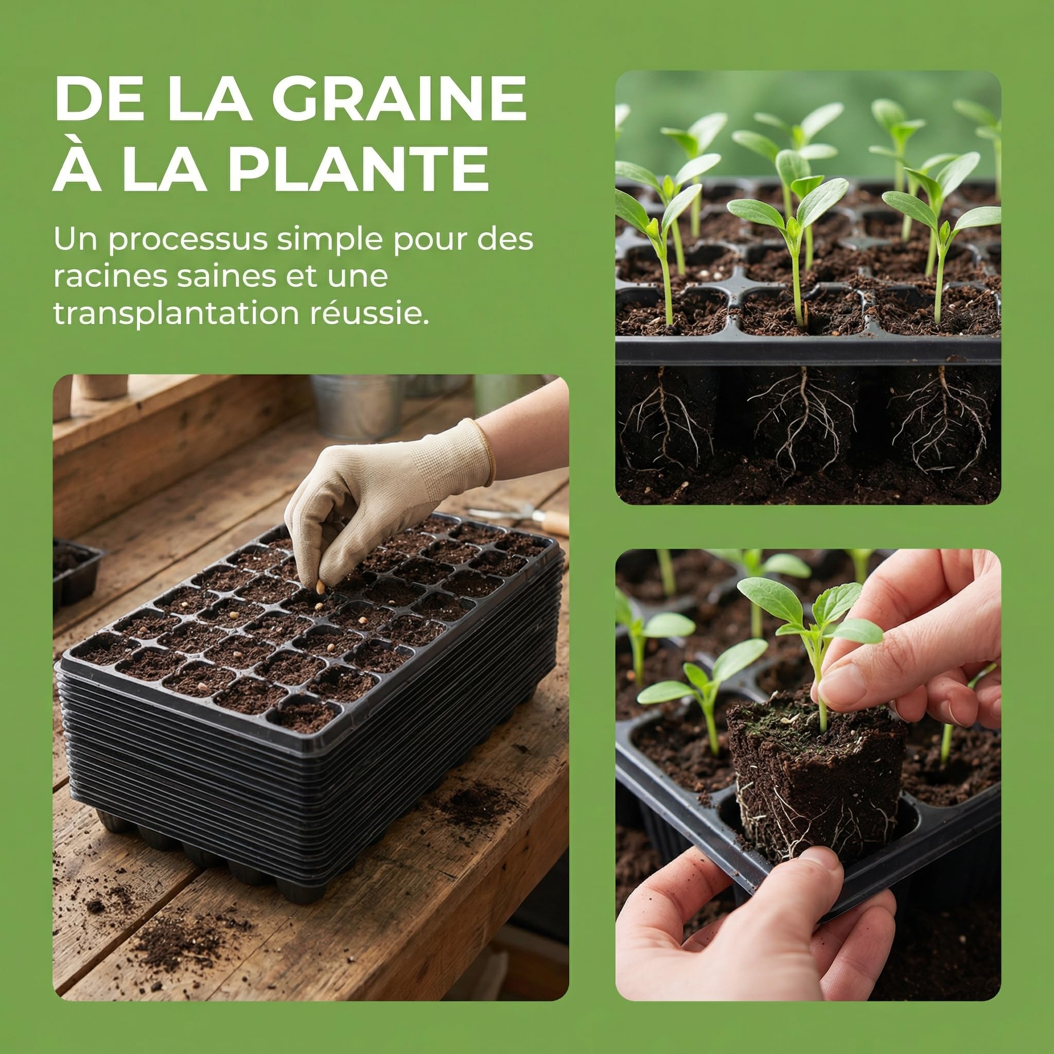 12 Plateaux de Semis Alvéolés en PP, avec Trous de Drainage, Bacs de Germination pour Semis de Légumes, Fleurs, Fruits, Plaques Pépinière Réutilisables pour Jardinage Intérieur, 21 cellules