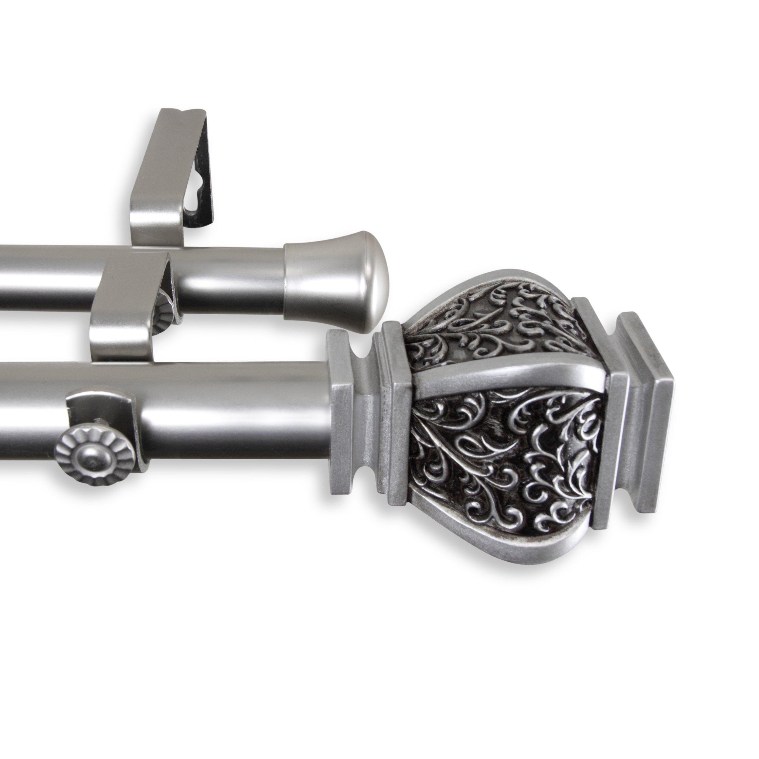 A&F Rod Décor - Tessa Double Curtain Rod 1 inch Diameter, 48-84 inch - Satin Nickel