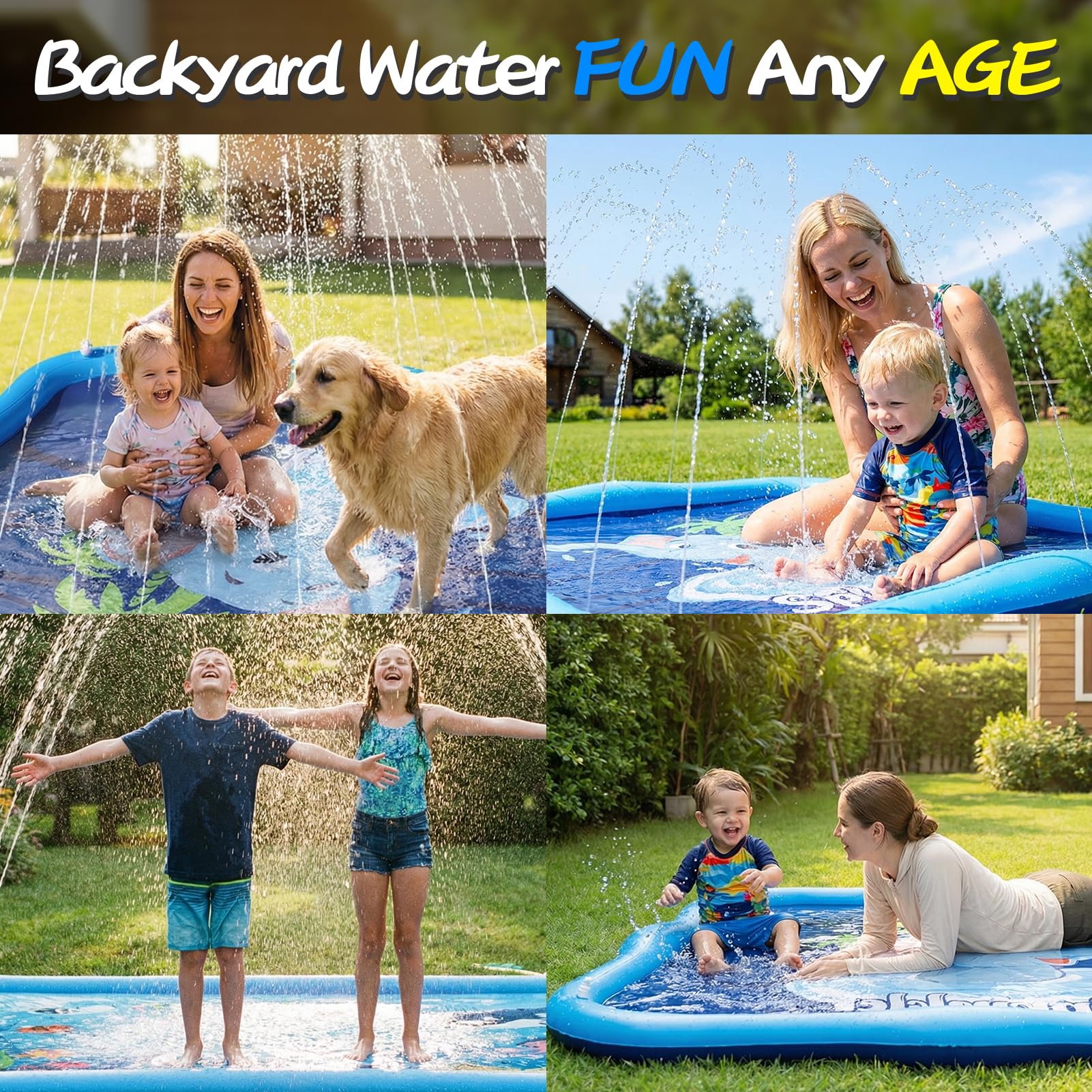 Luxfero Splash Pad,210 cm Tapete de Juegos de Agua,Almohadilla para Rociadores,Almohadilla para Aspersor para Niños y Perros,Juegos de Agua para Exterior para Actividades Aire Fiesta Playa Jardín