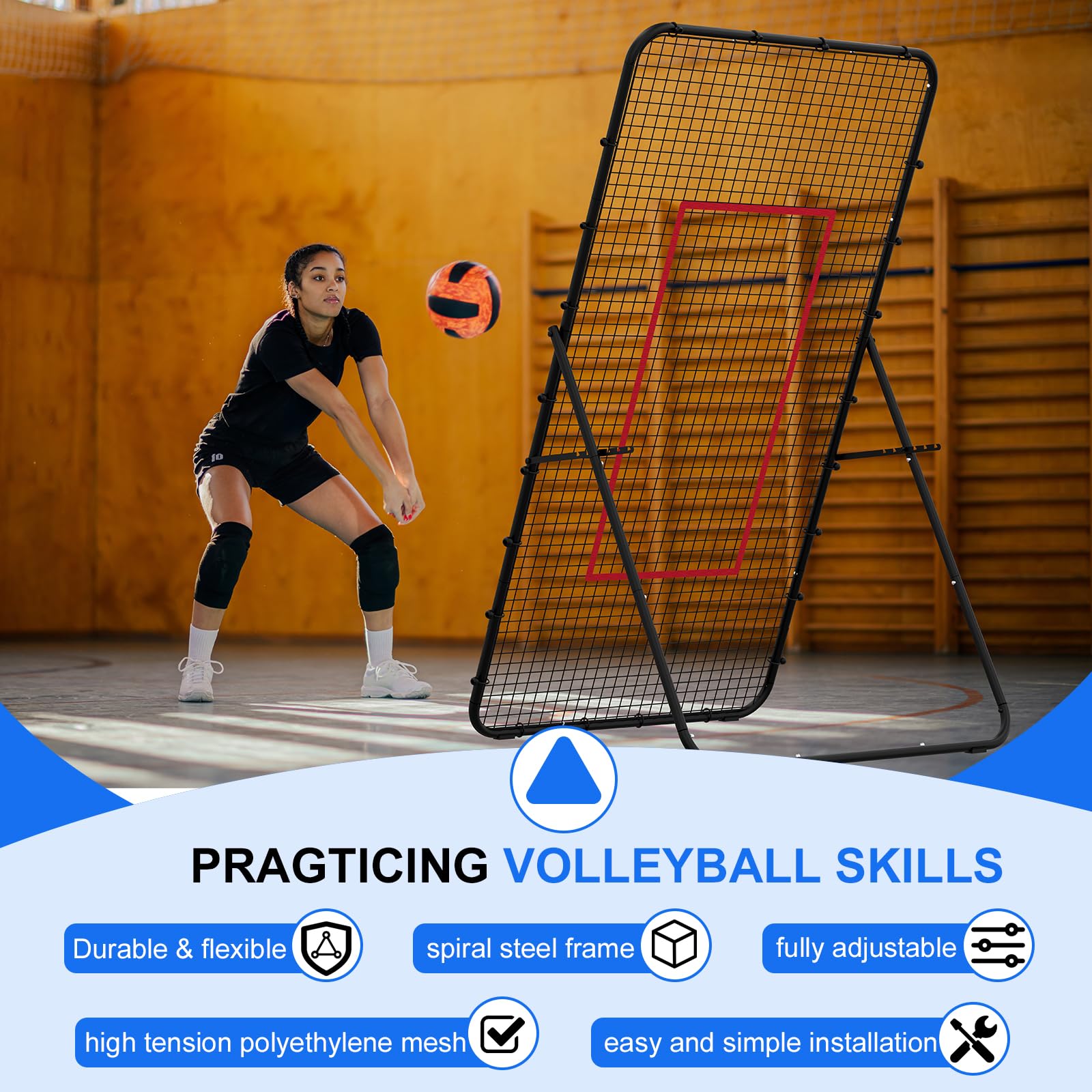 Rete da rimbalzo per pallavolo, regolabile e portatile, 2,8 x 1,2 m, attrezzatura per allenamento da calcio, bersaglio per calcio per bambini e adulti