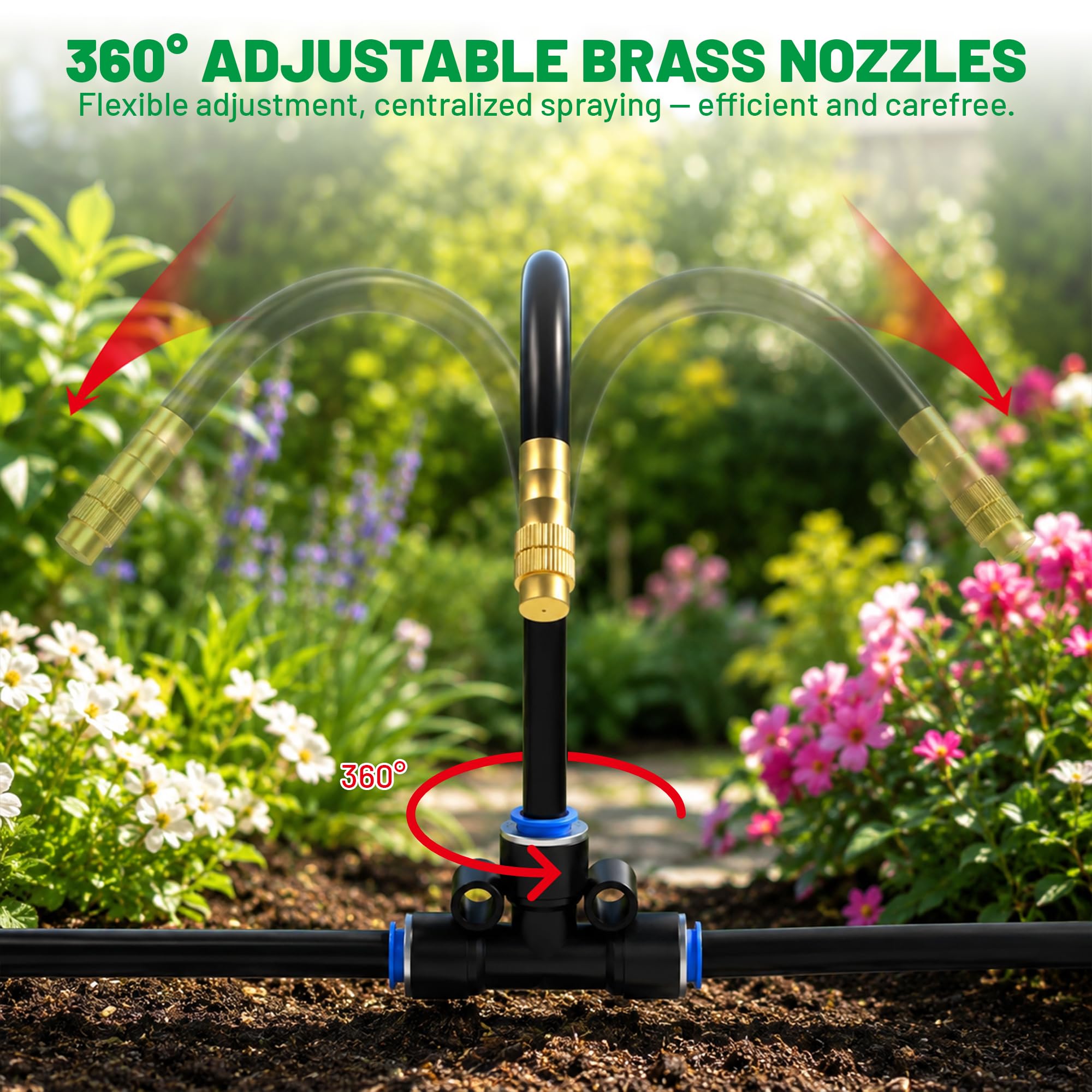 Sistema de riego por goteo, kit de riego automático por goteo de 200 pies con 32 boquillas de latón, manguera de goteo de 0.25 pulgadas y tubo, aspersor de nebulización ajustable para patio, césped