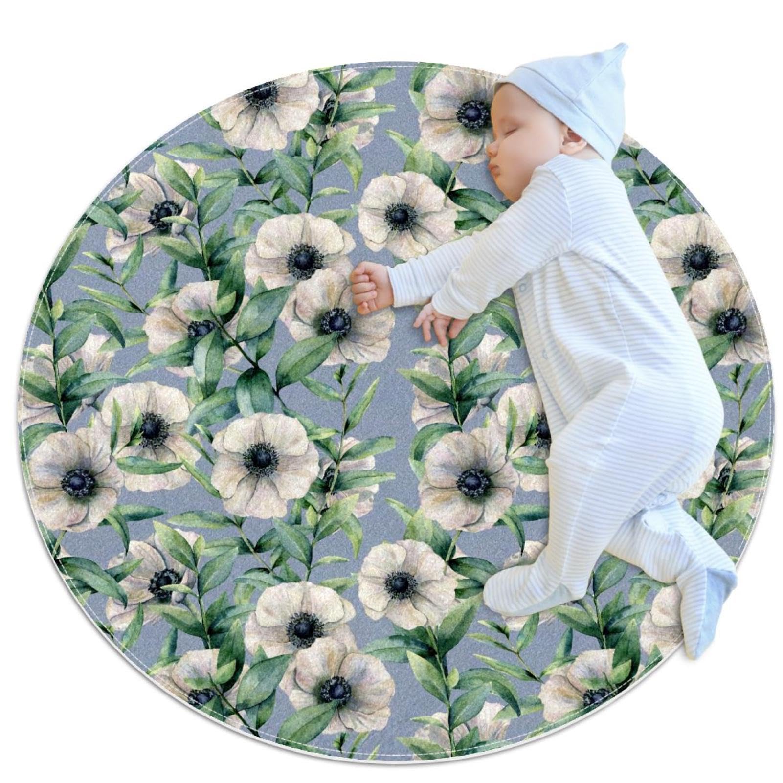 Tapis de salle de bain antidérapant aquarelle anémone rond 1m pour sol glissant