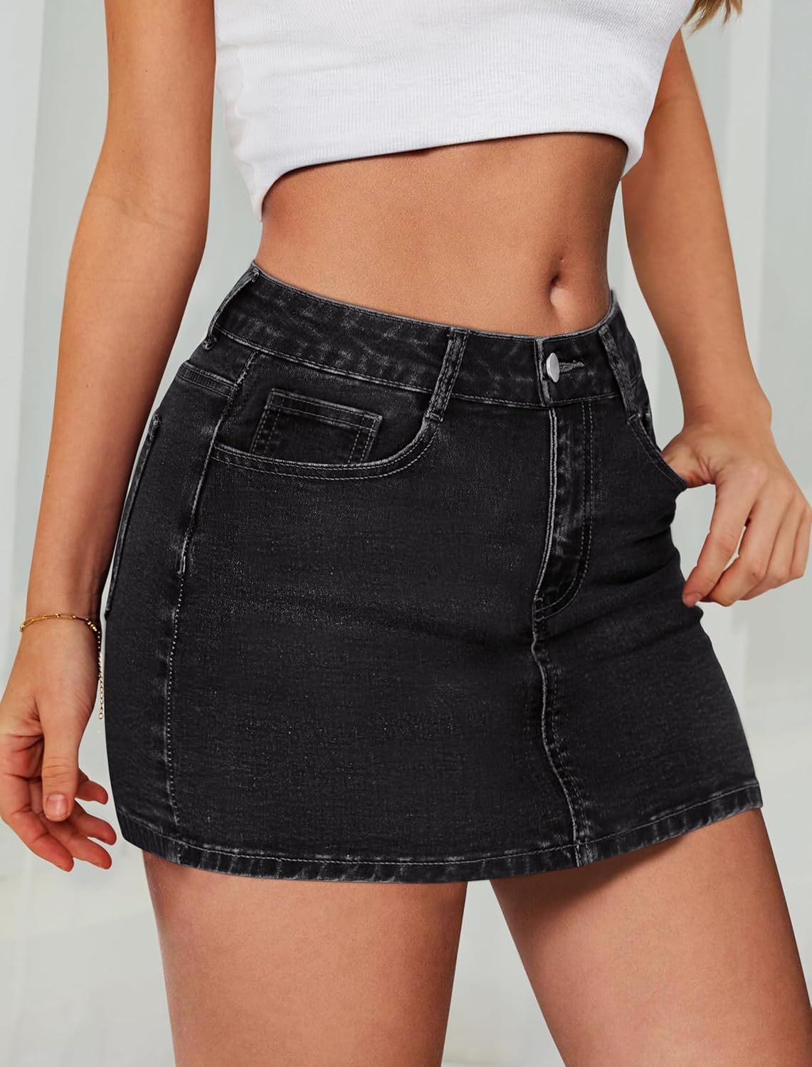 IWD Denim Mini Skirt Women Casual Stretch Jean Skirt Zip Fly Low Waisted Denim Skirt with Pockets - Image 2