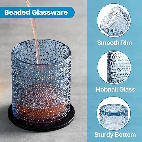 Miniatura 6 de Hobnail - Juego de 12 vasos para beber, cristalería vintage, vasos antiguos, 6 vasos de burbujas Highball de 15 onzas, 6 tazas de rocas de 14.5