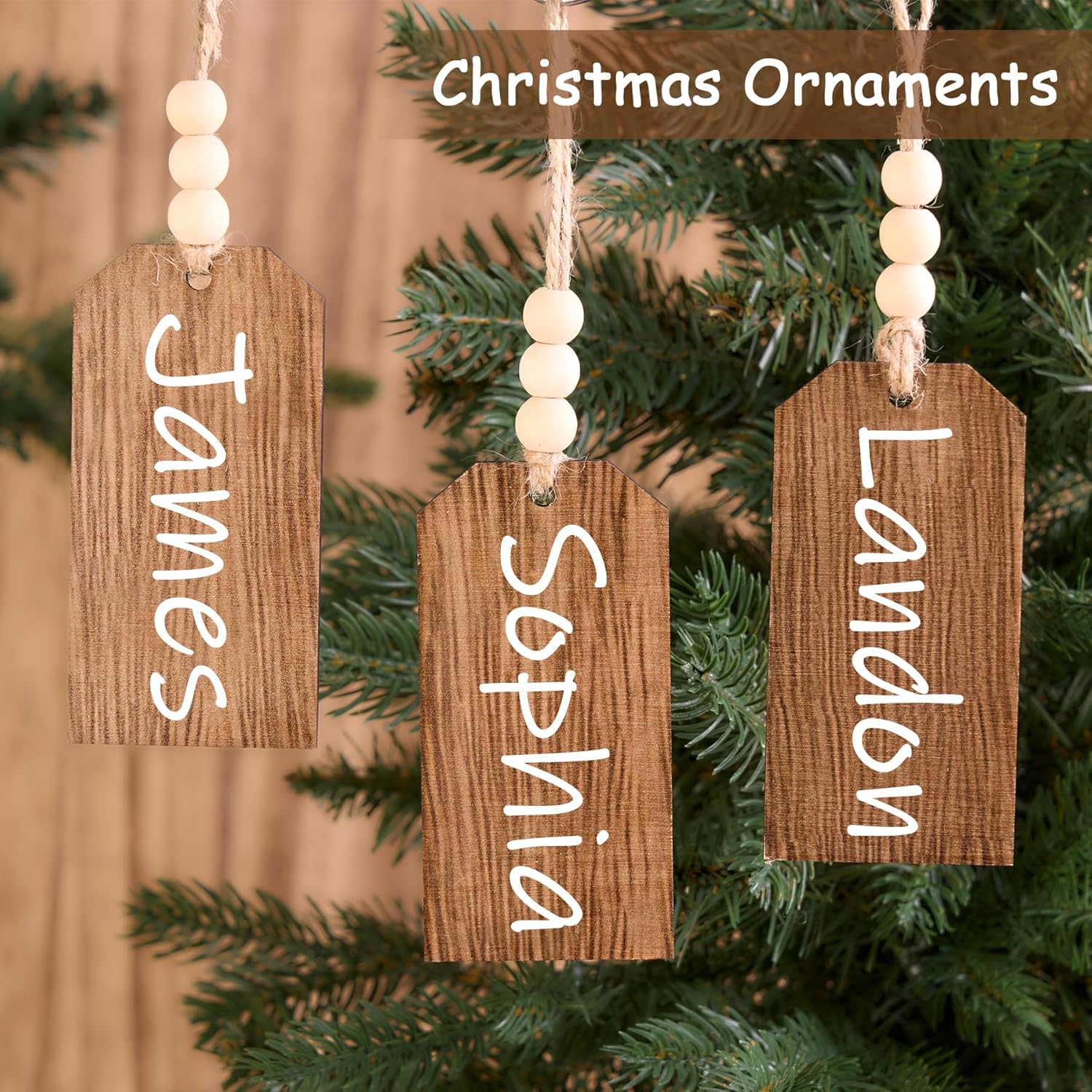 Christmas Stocking Name Tags, DIY Unfinished Wood Bead Tags for Personalization, 12 Pieces - Image 2