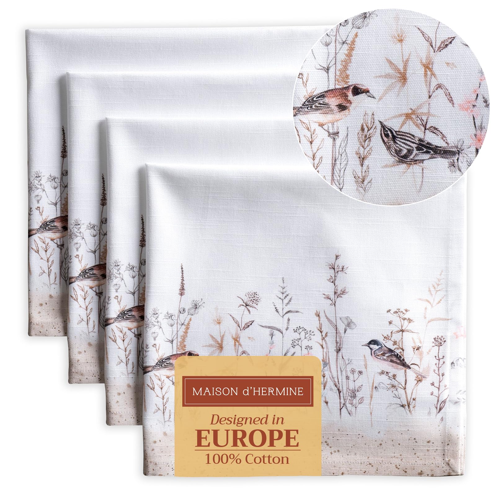 Servilletas de tela 100% algodón Maison d' Hermine, calidad artesanal decorativa de 45x45 cm