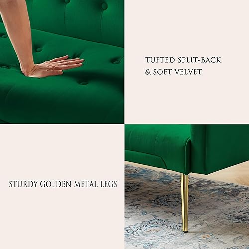 Miniatura 42 de Sofá cama moderno de terciopelo de 72 pulgadas, sofá cama plegable convertible con 3 respaldos ajustables, asiento reclinable copetudo con patas