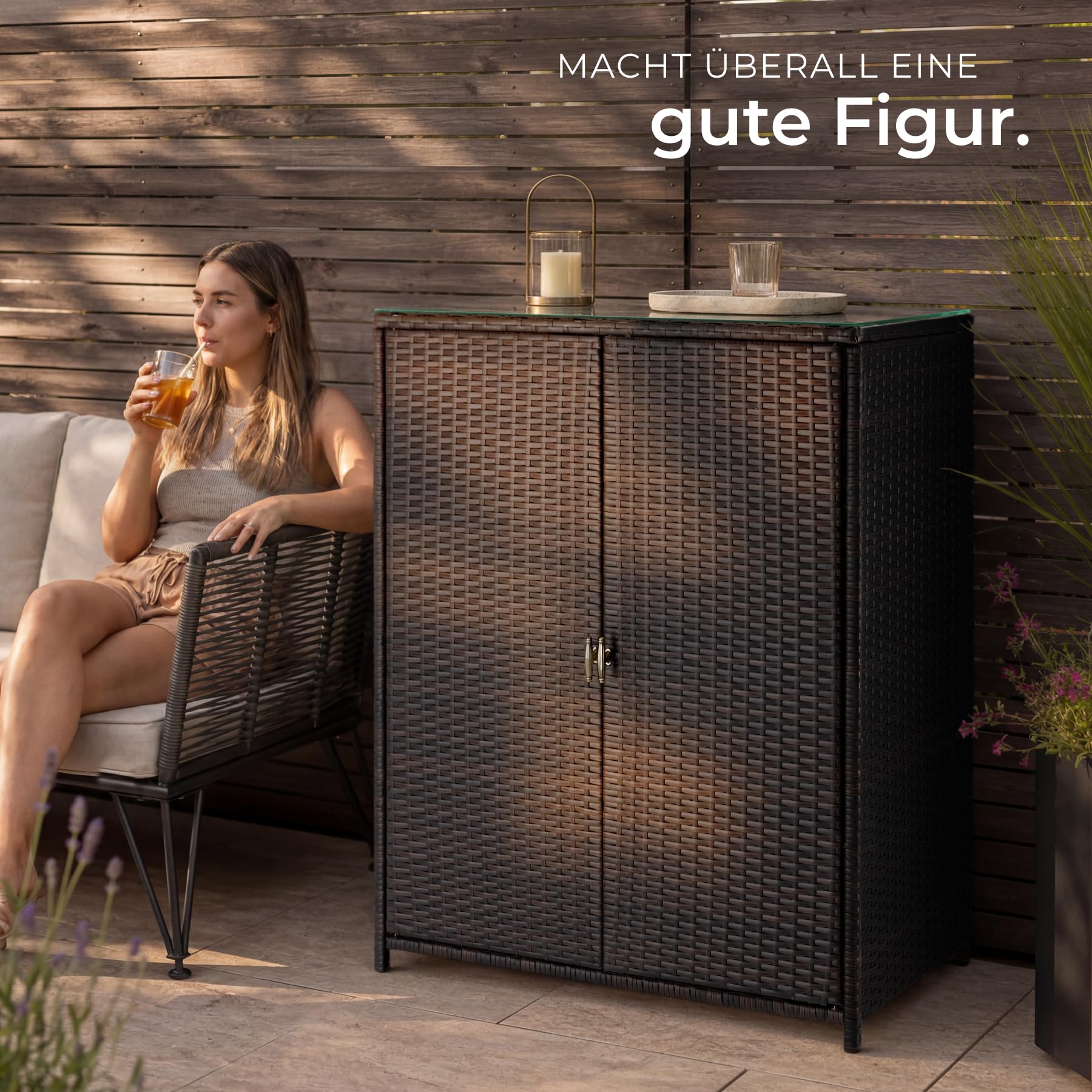 TecTake Rattan Gartenschrank 84,5x40,5x103,5 cm Aluminium Gestell Outdoor Schrank mit Einlegeböden braun