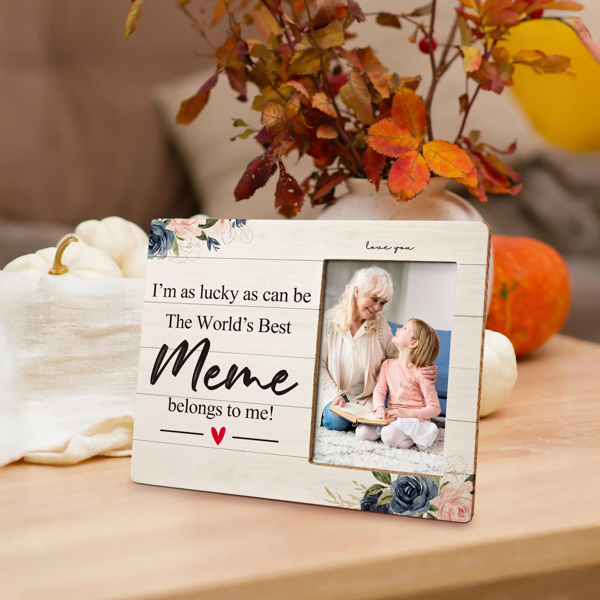 Meme Gifts 4X6 Picture Photo Frames, I Am As Lucky As Can Be The Best Meme Belong To Me Wood Photo Frame, Meme Christmas Birthday Mother’S Day Gifts Picture Frame for Wall Tabletop Display