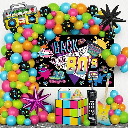 Decoraciones de fiesta de los años 80, decoraciones de fiesta de cumpleaños con temática retro de los años 80, decoración de fiesta de regreso a los