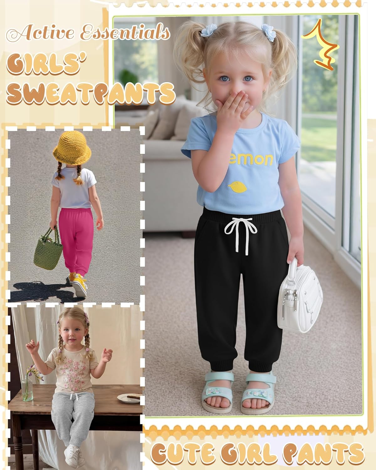 Oakgarden 4 Pack Girls and Toddler Sweatpants Kids Athletic Spring Joggers Girls Summer Pull on Pants with Drawstring Pockets