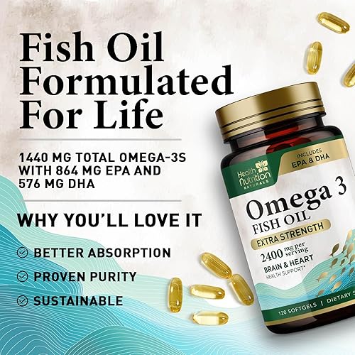 Miniatura 3 de Aceite de pescado Omega 3 Triple Strength 1200 mg, suplementos de omega-3, salud natural del corazón y apoyo inmunológico - Ácidos grasos con EPA