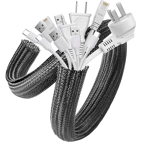 AGPTEK Cable Sleeve Cover, 2Pack 5ft - 1.8 inch Desk Cord Organizer Cable Hider, Home Office Wire Management Computer TV Wire Loom Tubing, Pet Proof Cord Protector, from Cat Dog Chewing, Black