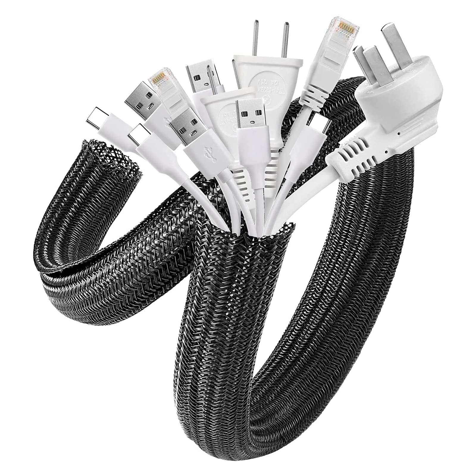 AGPTEK Cable Management Sleeve, 2 Pack 5ft - 1.8 inch Cord Hider, Black