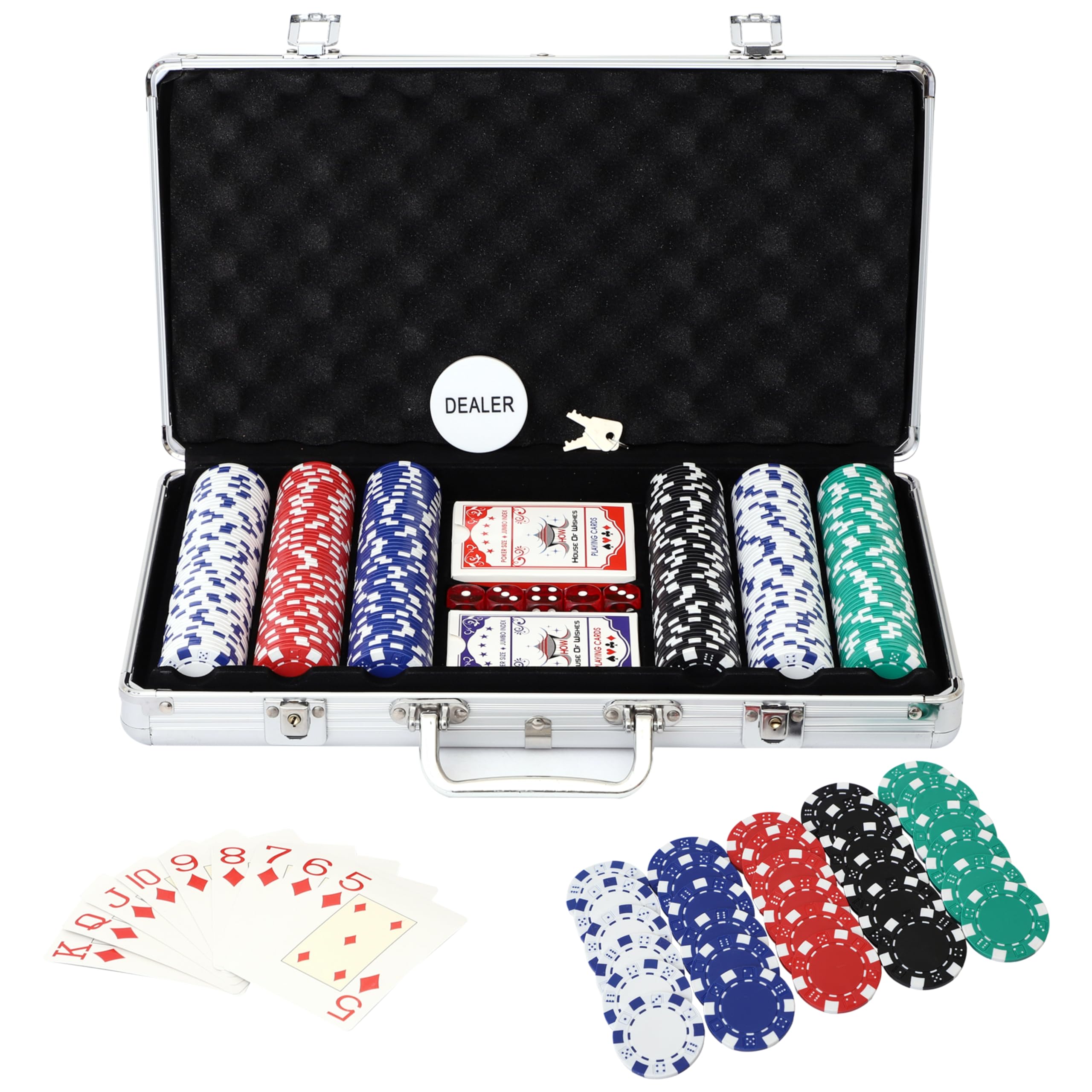 HOW (HOUSE OF WISHES) with Device Casino Style 300 Poker Chips, Coins Set Aluminium Case Safe Pack Card Game for Adult-image-10