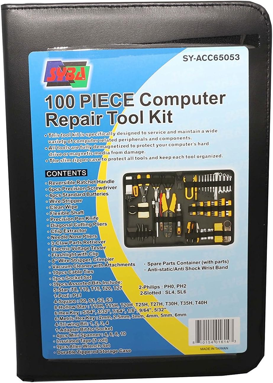 Syba SY-ACC65053 100 Piece Computer Technician Tool Kit for Repairing, Wiring, Cleaning, and Testing