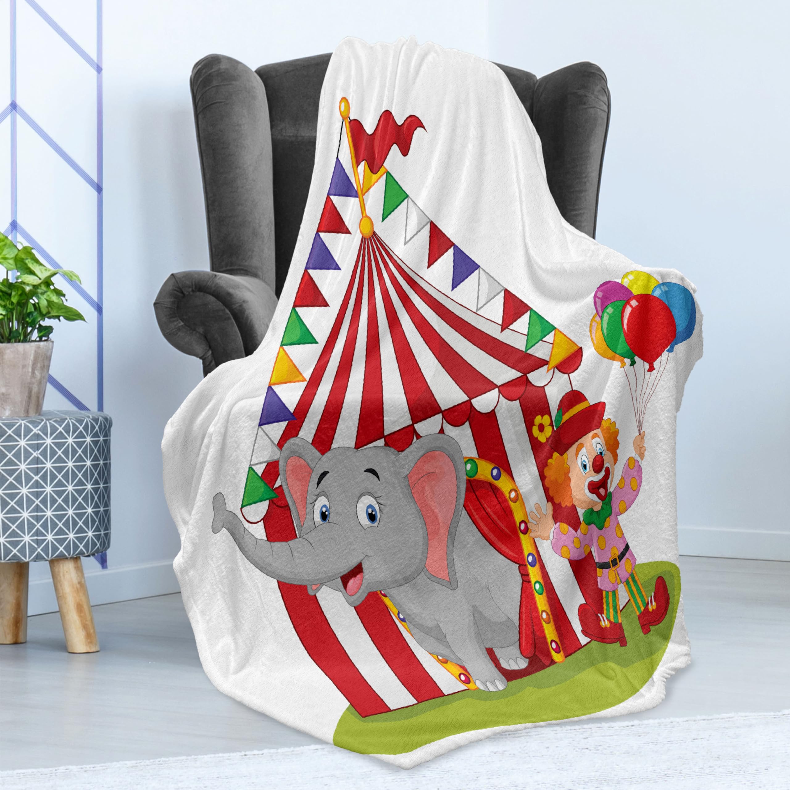 ABAKUHAUS Zirkus Weiche Kuscheldecke Sofadecke, Zirkus-Elefant-Zelt, Gemütlicher Plüsch für den Innen- und Außenbereich, 175 x 230 cm, Mehrfarbig Küche, Haushalt & Wohnen