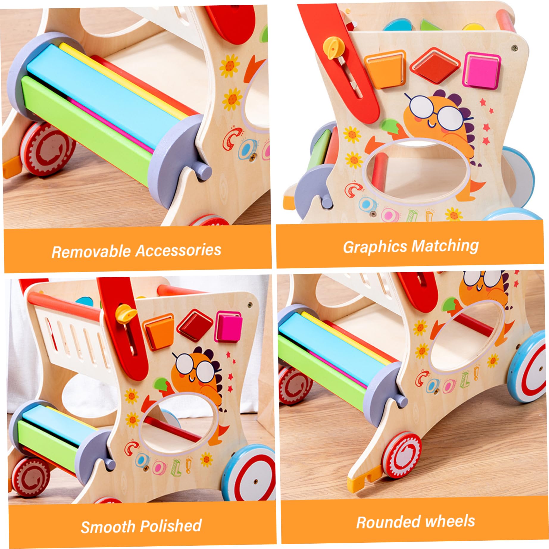Andador de empuje para bebé con ruedas, andador de empuje de altura con mango ajustable para bebés, bebés y niños pequeños, bebé de madera extraíble para cumpleaños Año Nuevo...