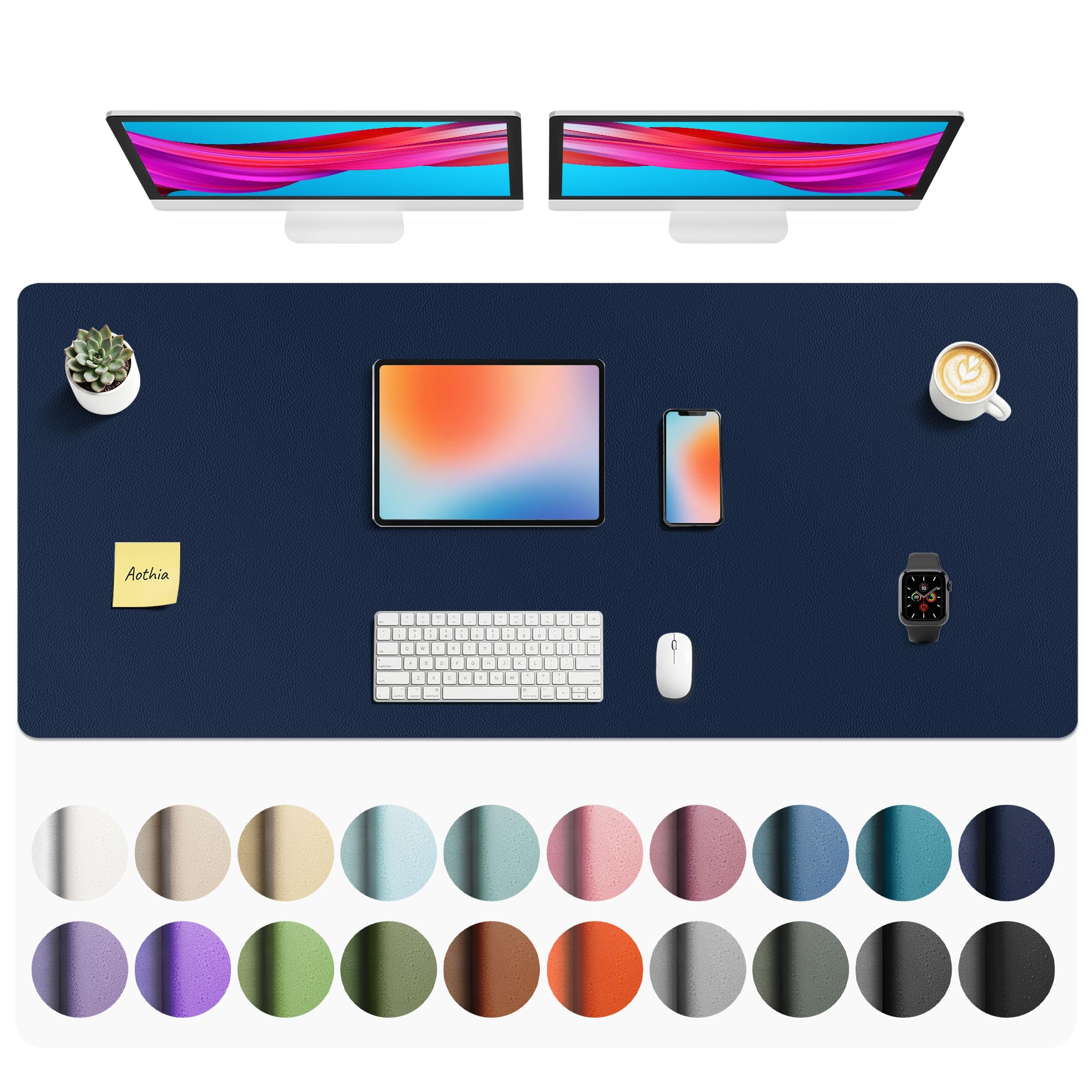 Aothia Faux Leather Desk Mat Dark Blue 55" x 24" | Protects Your Desk with Professional Style - main product image