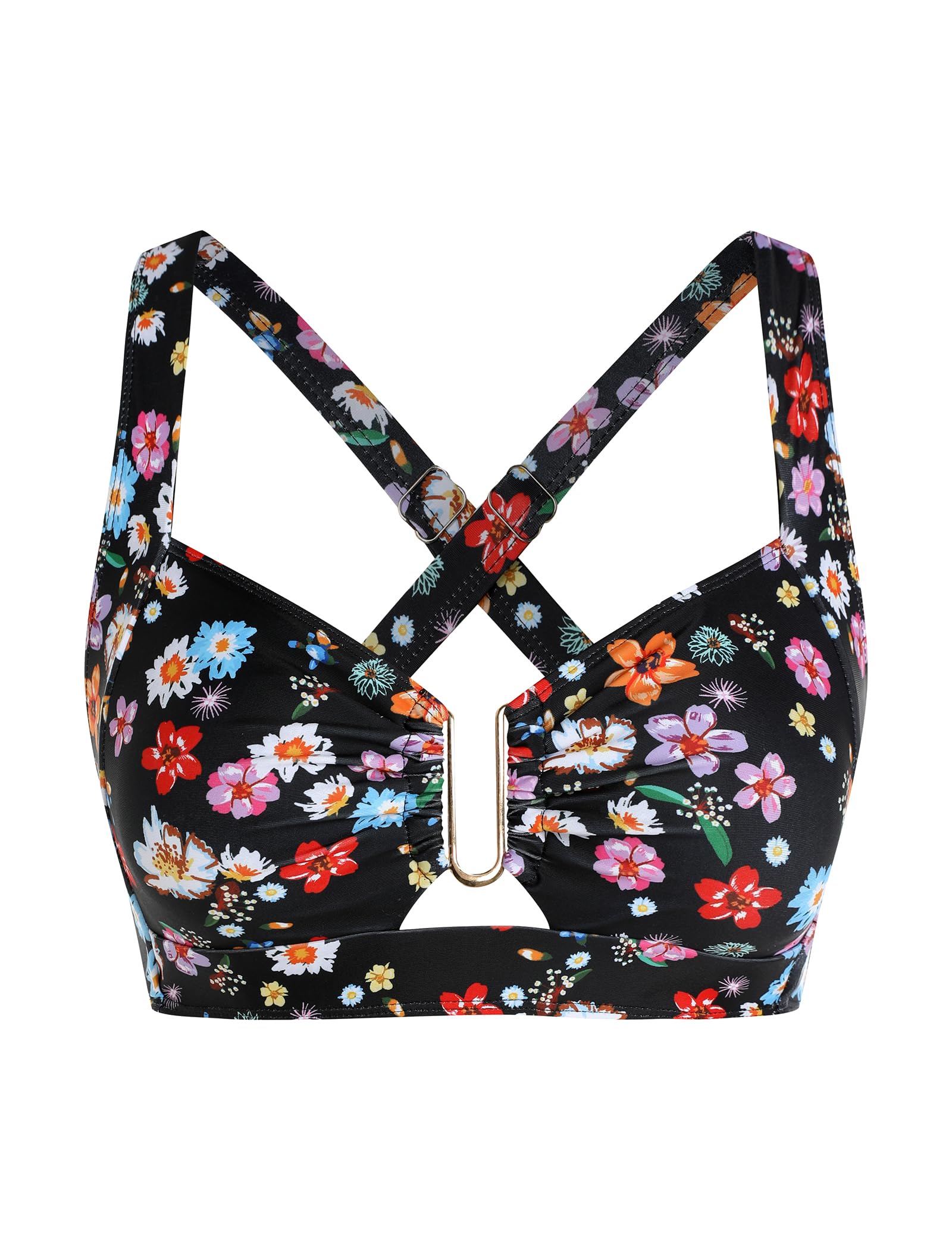 zaful Women U-Wired Bikini Top Only- Ruched Cut Out Back-Cross Adjustable Straps Bathing Suit Top Only for Large Bust-picture-40