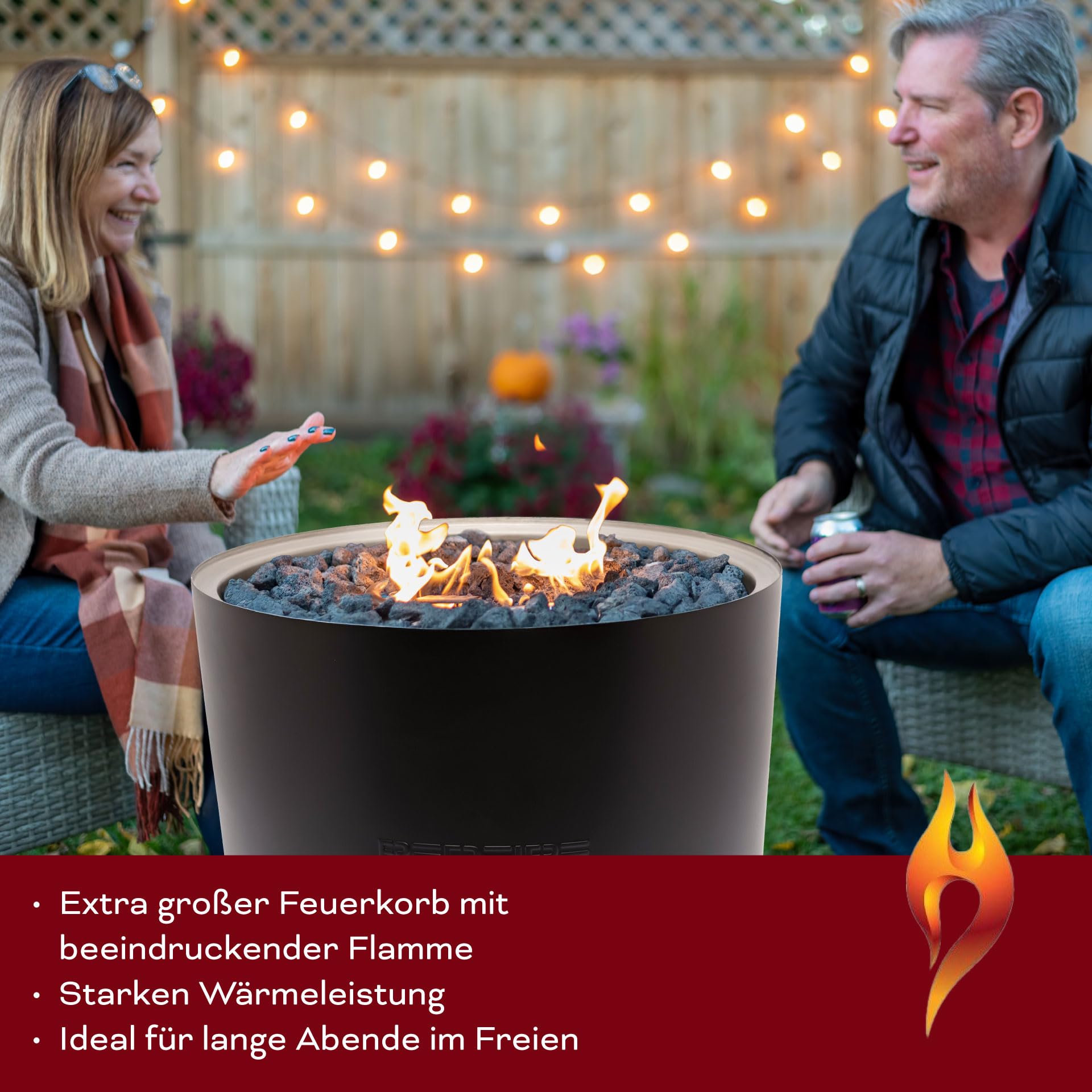 REDFIRE Feuerkorb Volcano Extra Large, schwarz pulverbeschichtet - XL Feuertonne Edelstahl für Holz und Pellets - raucharme Feuerschalen für den Garten, Terrassenofen, extra Asche-Auffangschale