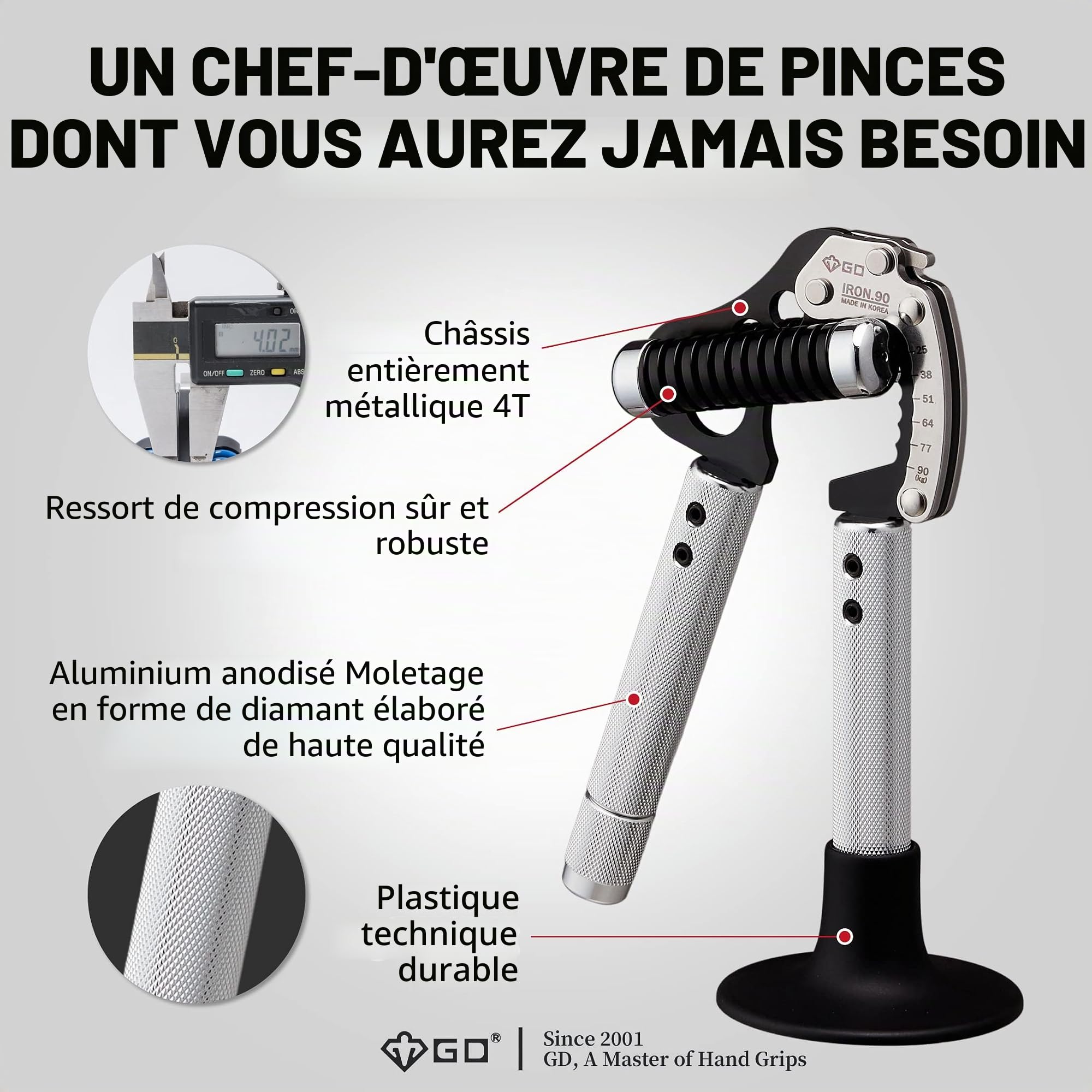 GD Pince de préhension réglable, Main renforçateur (55 à 198 Livre:. Fer ext 90)