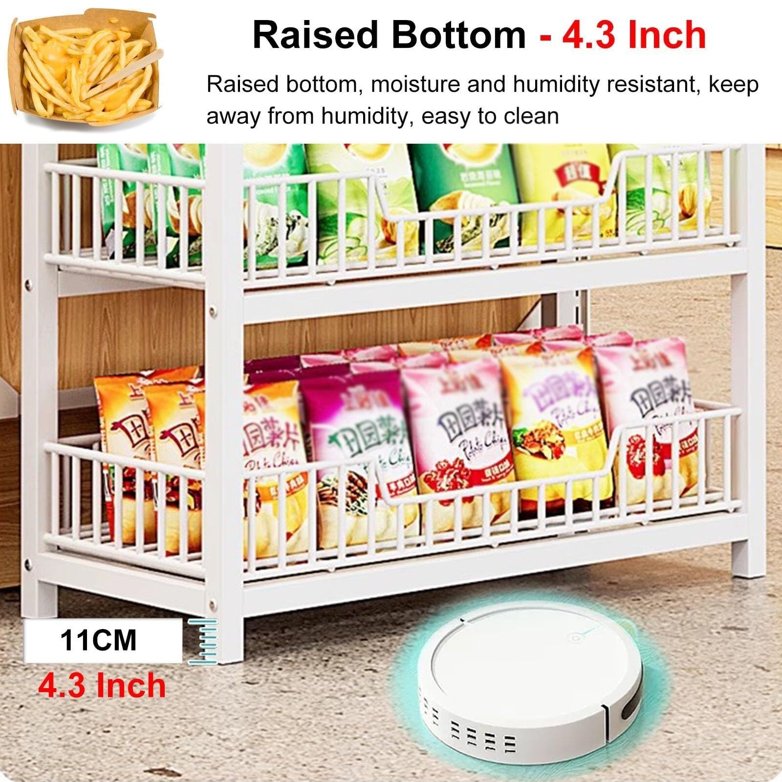 Regal für Kartoffelchips, Metall, bodenstehend, mit 10 Haken, langlebiges Stahl-Snackregal für Zuhause (Schwarz, 5 Etagen, 60 x 27 x 166 cm)