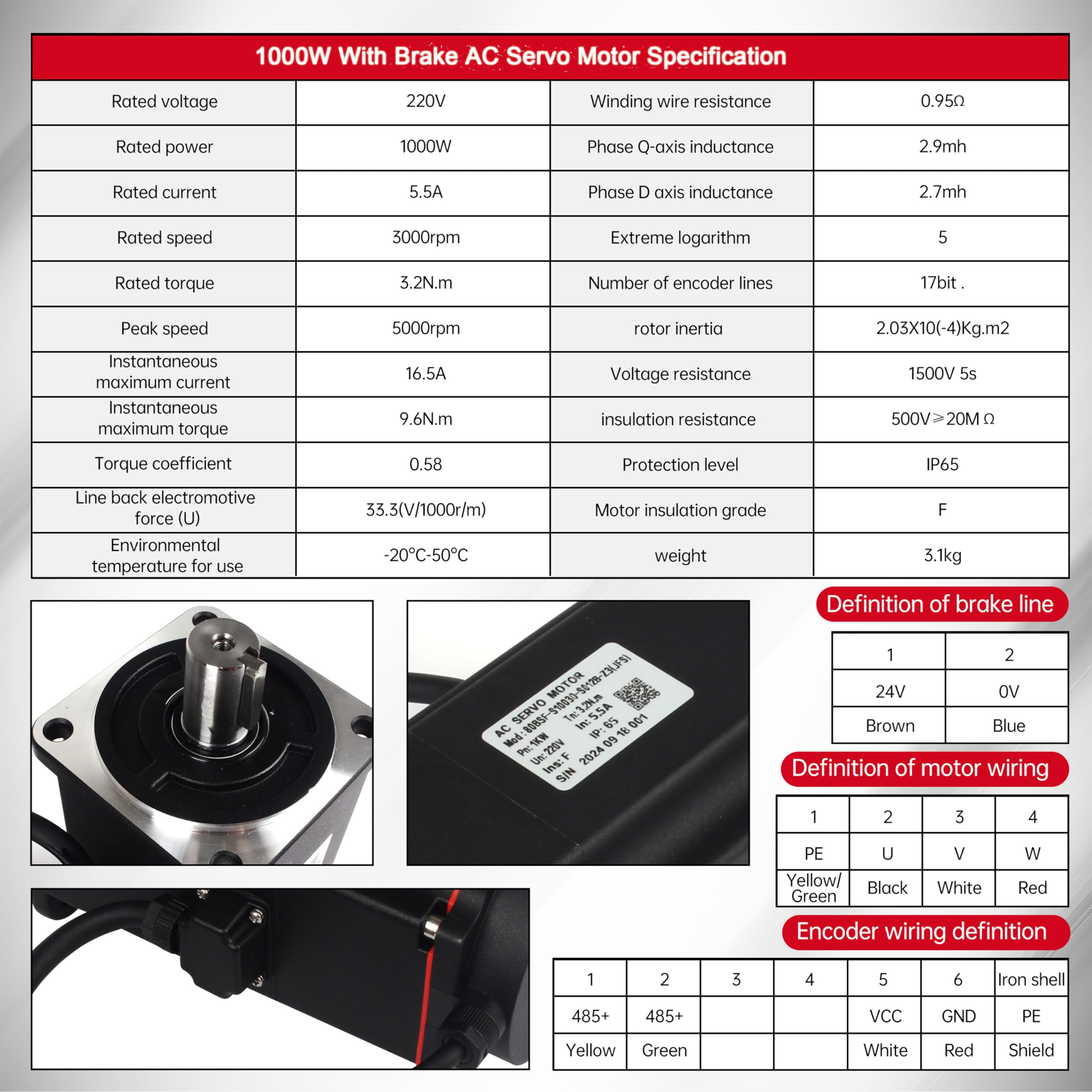 Servomotor de CA 220 V 1000 W con freno + controlador de servomotor