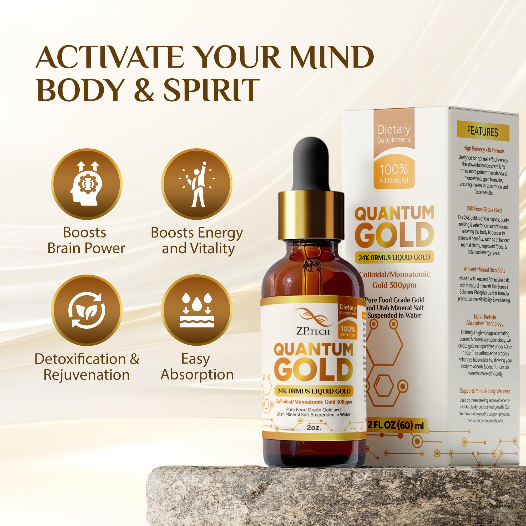 Quantum Gold | Liquid Ormus Monoatomic 24K Gold Supplement Drops for Pineal Gland Activation, Lucid Dreaming & Higher Energy Alignment | 2oz. — Amazon image 2