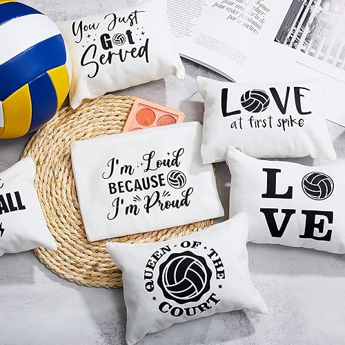 Miniatura 4 de 9 bolsas de maquillaje de voleibol, bolsas de lona para cosméticos con palabras, estuche de lápices de voleibol, estuche de almacenamiento portátil