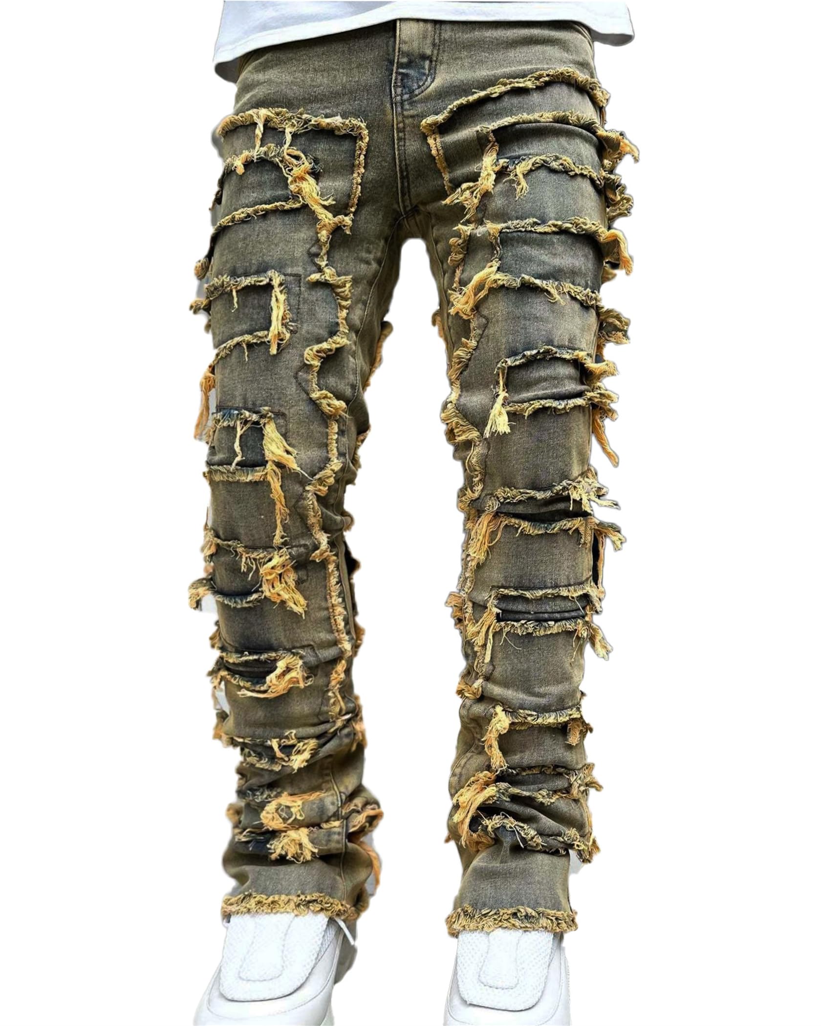 Andongnywell Mens Ripped Skinny Biker Jeans Slim Fit Distressed Destroyed Pants with Zipper Stretch Trousers