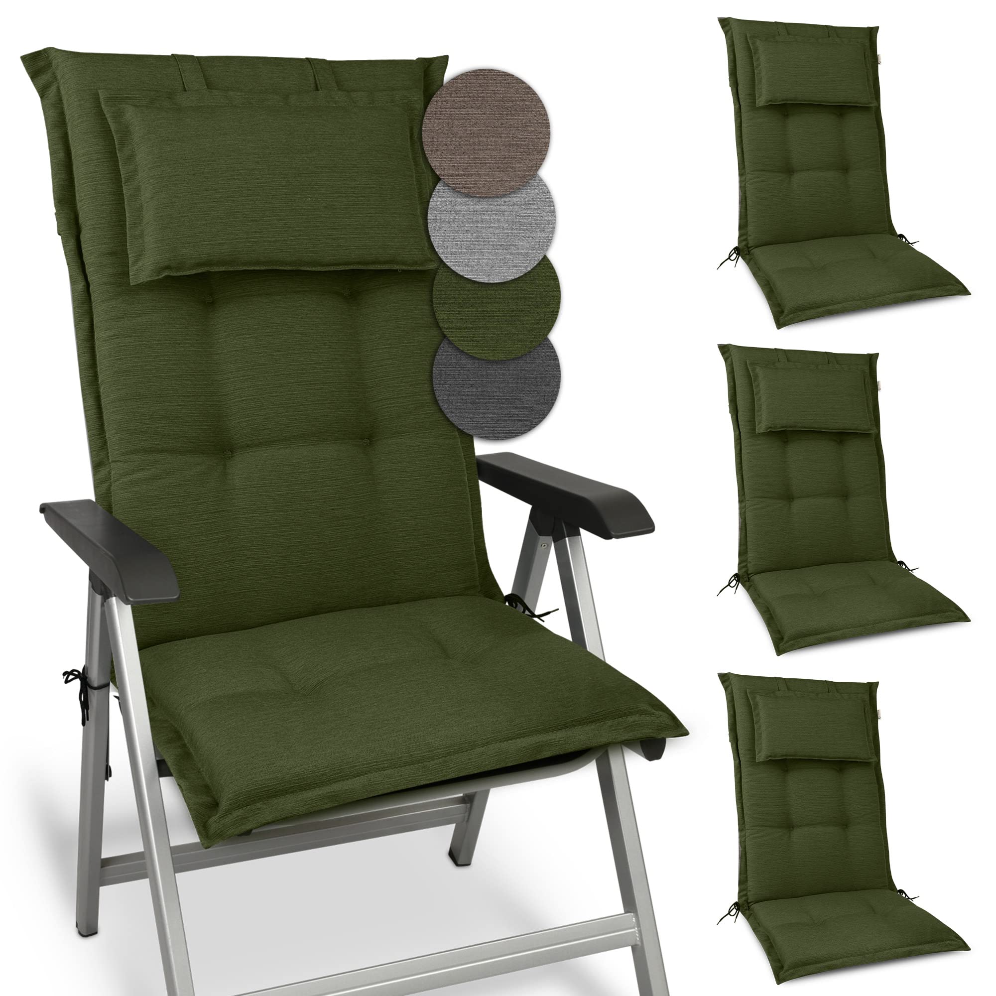 BeautissuSet of 4 Premium High Back Garden Outdoor Chair Cushion 120x50 cm - 7 cm Thick Dark Green Seat Cushions for Garden Chairs Rattan - Durable Fabric 200g/m² & UV-lightfastness - HighLux HL