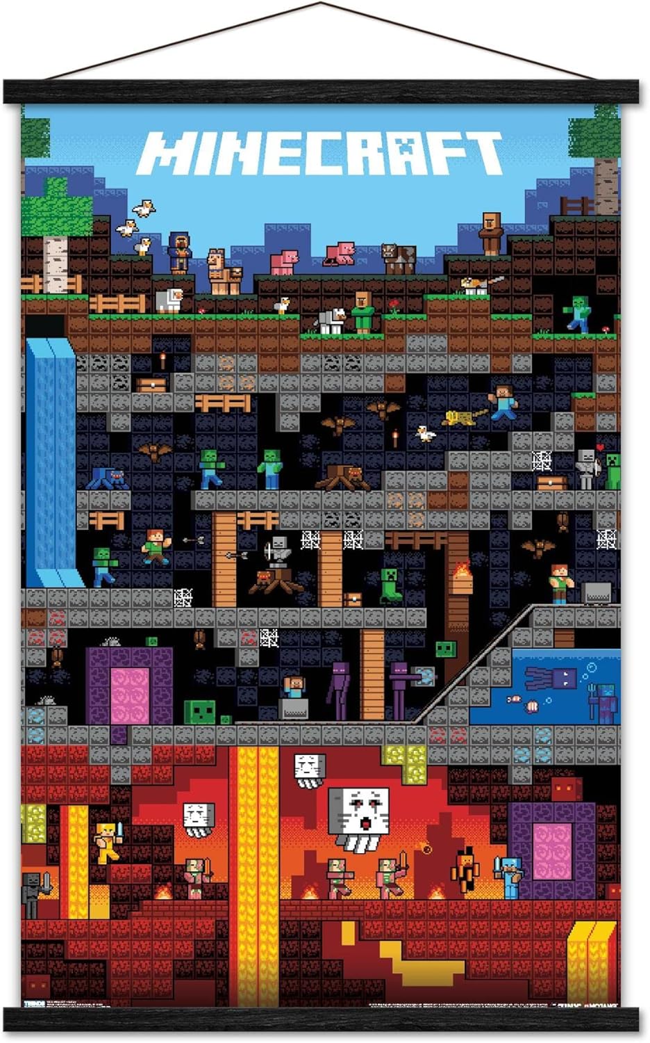 Trends International Minecraft - Worldly Wall Poster, 22.375" x 34", Print and Black Hanger Bundle