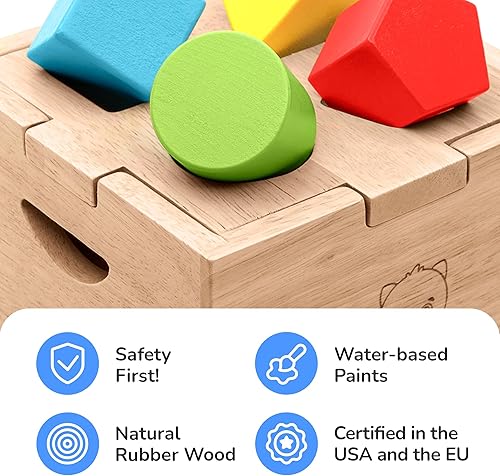 Miniatura 4 de Bimi Boo Juguete clasificador de formas de madera para bebés, caja de clasificación simple premium con almohadilla de silicona que reduce el ruido,